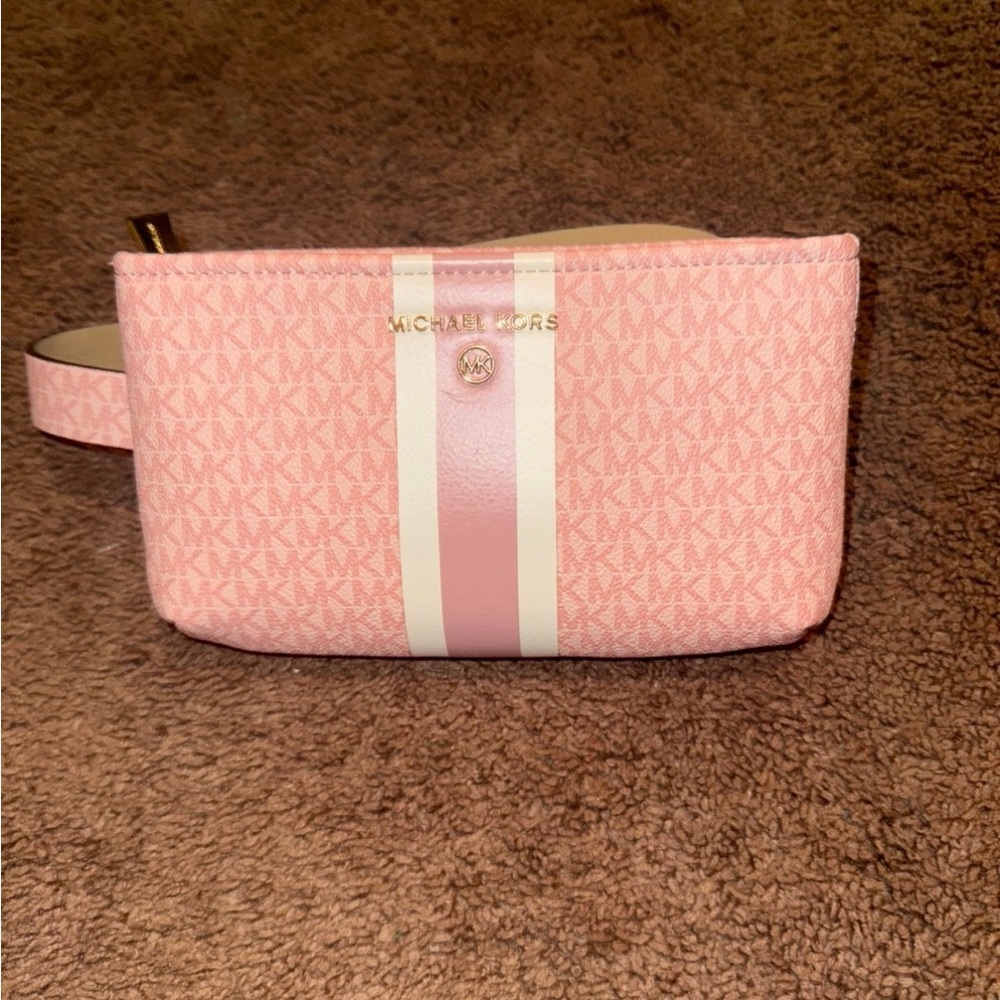 Michael Kors Pink Signature Stripe Cosmetic Wristlet